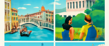 Desen artistic cu peisaj montan înălțător, cu munți acoperiți de zăpadă sub un cer albastru clar și un lac limpede în față, reflectând împrejurimile.